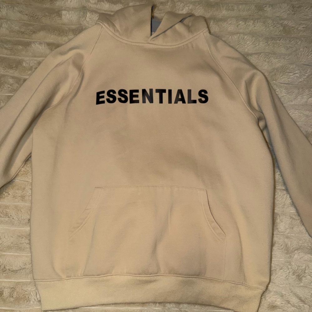 Essentials Cream Hoodie with Black Logo